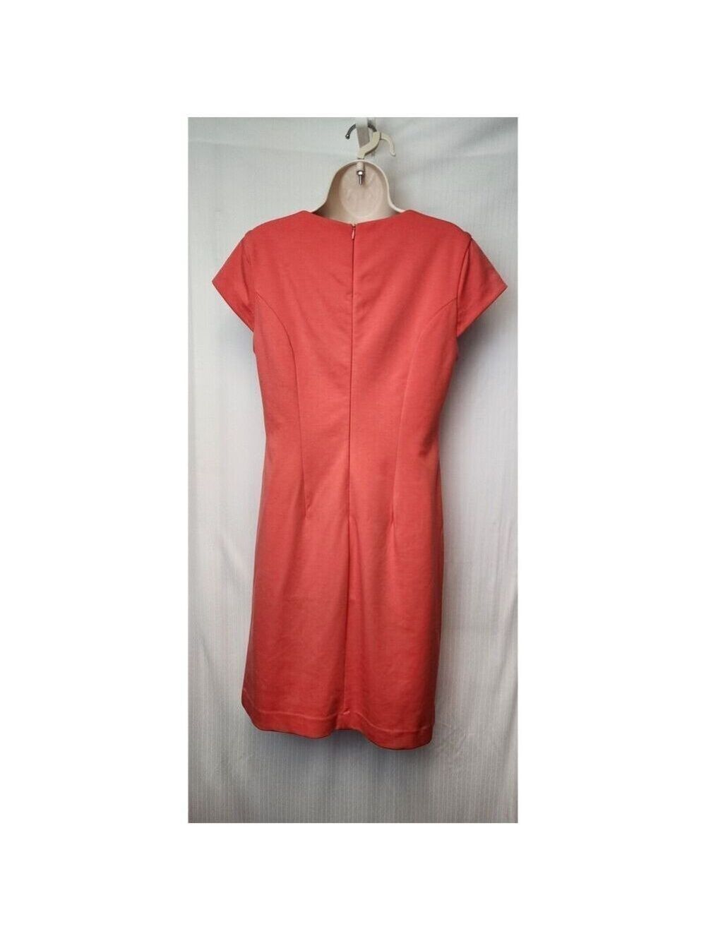 Adrienne Vittadini Ponte Coral Salmon Loop Pleat Neck Sheath Dress Size 10 - Picture 6 of 9